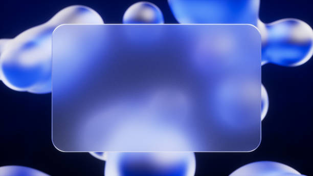 Abstract blue metaball shapes against a black background. The composition features a transparent rectangular overlay in the foreground, ideal for adding text or branding. Perfect for modern design projects, tech presentations, or creative visual content.