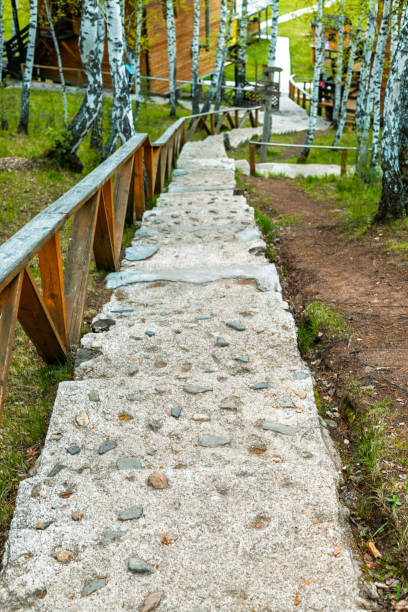 istock A stone path with a wooden fence on either side 2192925449
