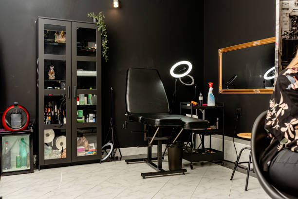 istock Tattoo studio interior with furniture and equipment ready for use 2192926159