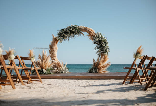 istock Beautiful wedding arch on the beach 2192927311