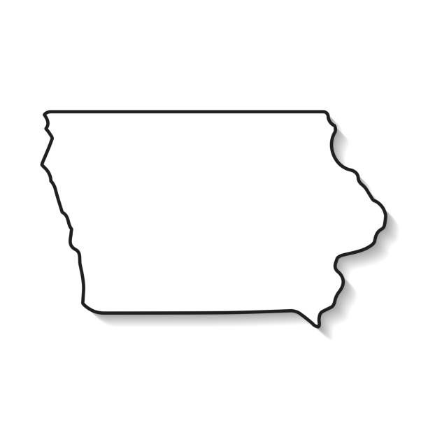 Iowa map with black outline and shadow on white background Map of Iowa isolated on a blank background with a black outline and shadow. Vector Illustration (EPS file, well layered and grouped). Easy to edit, manipulate, resize or colorize. Vector and Jpeg file of different sizes. des moines silhouette stock illustrations