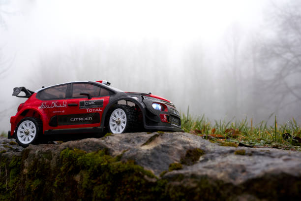 Salou, Spain - October 24, 2013: At the background is a Finnish driver Jari-Matti Latvala and his codriver Mikka Anttila in a Volkswagen Polo R WRC and at the foreground is  the driver Khalid Al Qassimi with his codriver Scott Martin in a Citroën DS3 WRC after the stage 9, race in the 49th RACC Rally of Spain. Latvala Wins the stage.