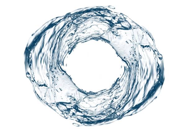 3D illustration of swirling blue waves and splashes on white background