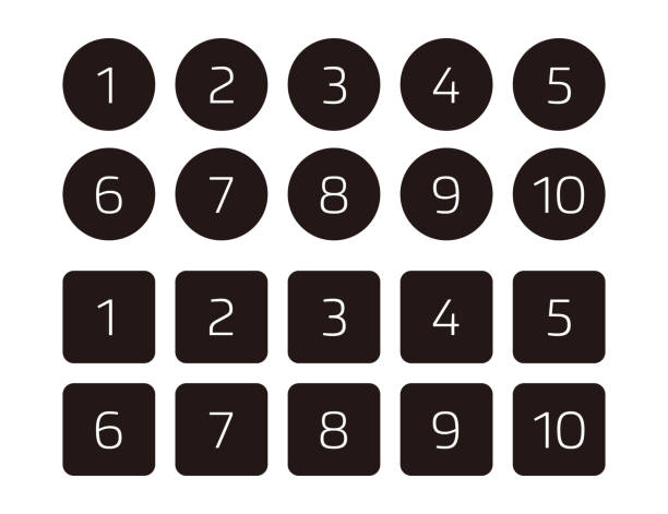 Number design using circles and squares This piece features the design of numbers from 1 to 10. one two three four five six seven eight and nine stock illustrations