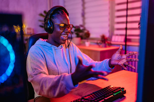 istock Young Black Woman Losing While Playing A Video Game On Her Desktop PC 2192936681