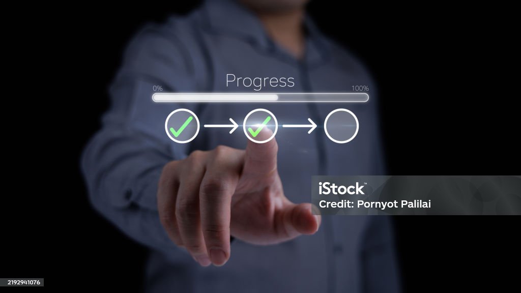 Loading With Tick Businessman Touching On Tick Check Mark In Checklist With Progress Bar ...