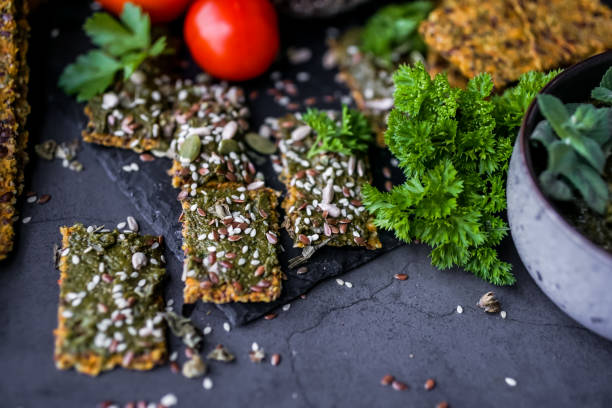 istock Healthy snack - homemade bread and basil pesto 2192942833