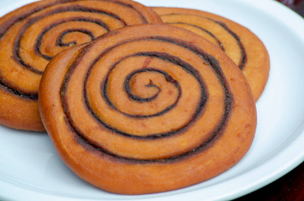 North Borneo home made traditional Han Chin Piang cake on white plate background.