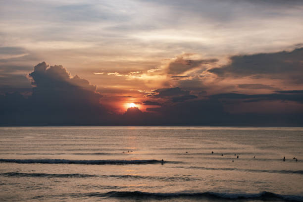 Sunset landscape with big surf waves.Bali Island, Indonesia.