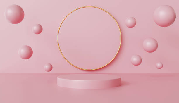 istock Pink Abstract Background with Golden Circle and Floating Spheres Minimalist Product Display 2192949295