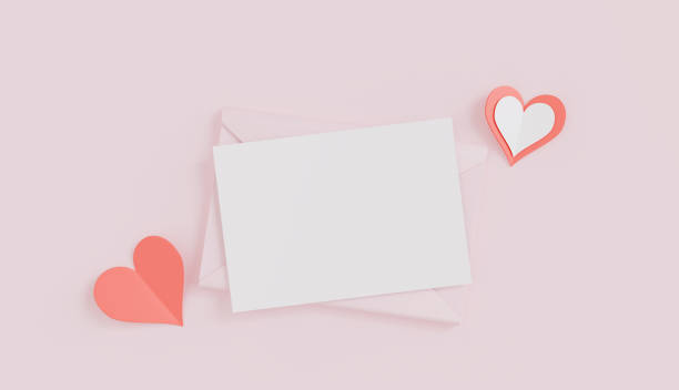White envelope and red small heart on red background. Valentine's Day.