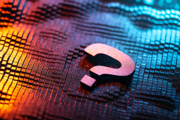 istock Close-Up of a Metallic Question Mark on Artistic Background Displaying Geometric Patterns 2192951744