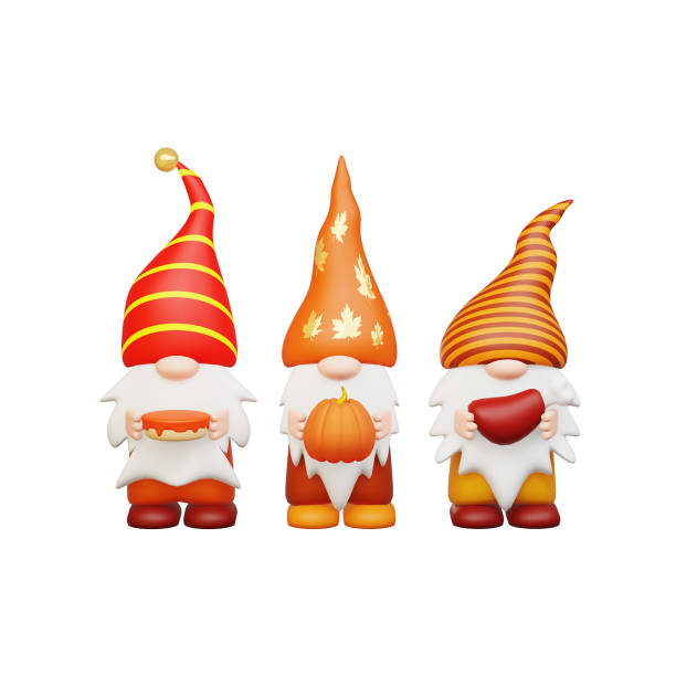 Gnome sitting on leaves and 2 stones.