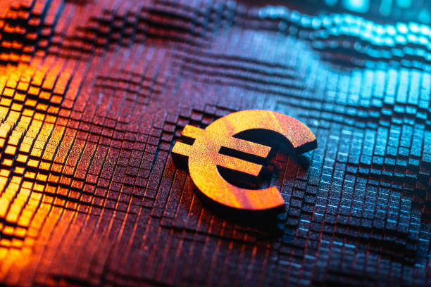 istock Euro Currency Symbol on a Digital Grid with Red and Blue Lighting 2192951822