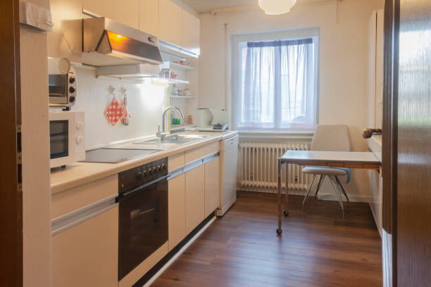 istock Built-in kitchen of the 80s with cream colored 2192954526