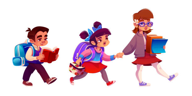 istock Schoolkids and female teacher walking to school 2192957311