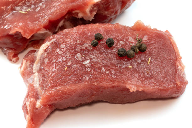 raw wild boar meat, close-up