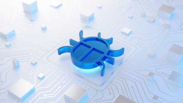 istock Digital Bug Icon on Futuristic Circuit Board Design 2192971958