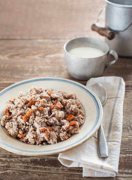 istock Buckwheat mush with pan-fried pork cracklings and lard 2192980233