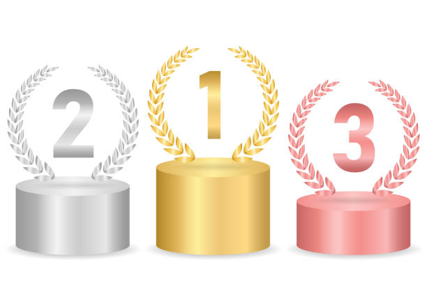 istock Stage Podium or Award Winners Podium with Ranking for First, Second and Third Place. Pedestal Podiums for Winner Award or Sport. 2192980780