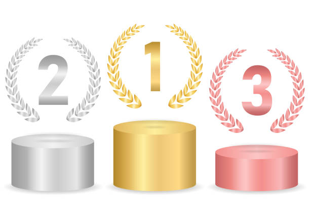 istock Stage Podium or Award Winners Podium with Ranking for First, Second and Third Place. Pedestal Podiums for Winner Award or Sport. 2192980961