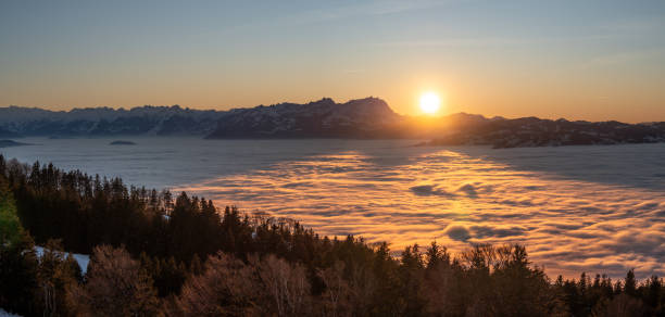 The Rhine valley is covered in a sea of fog.