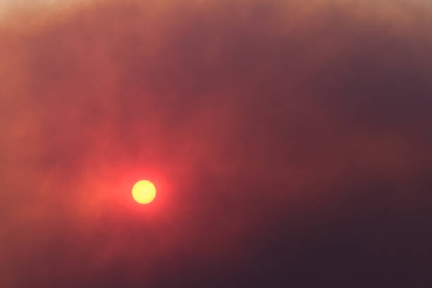 View of the sun through a smoke-filled sky