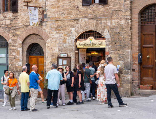 San Gimignano, Italy 17 May - Lots of touriss visiting the town of San Gimignano in Tuscany Italy