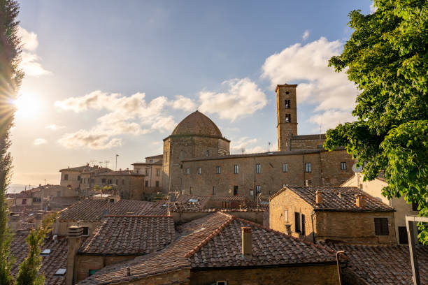 Volterra, Italy, 17 May - View over the city of Volterra in Tuscany, Italy at sunset
