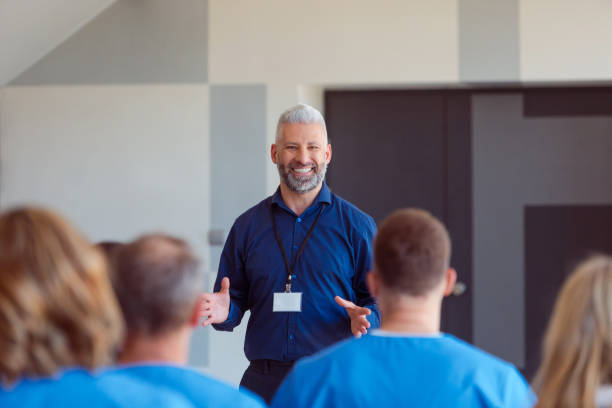 istock Man giving a speech on seminar for medical staff 2193013236