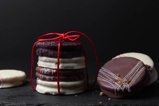 istock Ischler cookies coated with brown and white chocolate glaze 2193014513