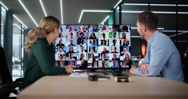 istock Online Video Conference Meeting On TV 2193033174