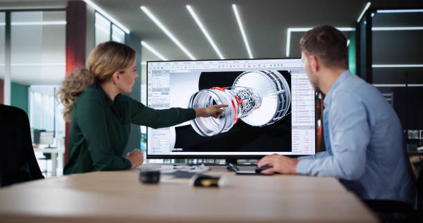 engenheiro fazendo projeto de modelo cad 3d no computador - engenheiro - fotografias e filmes do acervo
