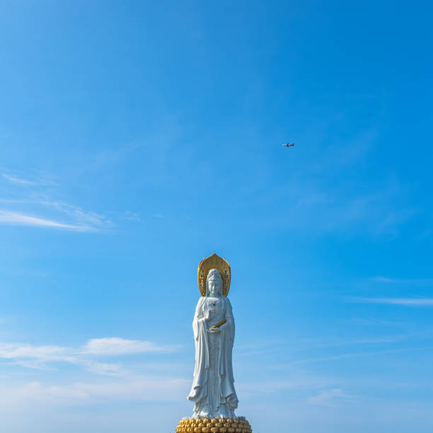 Scenery of white jade stone Guanyin famous tourist attraction on the top of Khao Kho Hong, Songkhla Province, Thailand