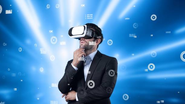 istock Businessman looking at financial chart floating and making decision. Apparatus. 2193045977