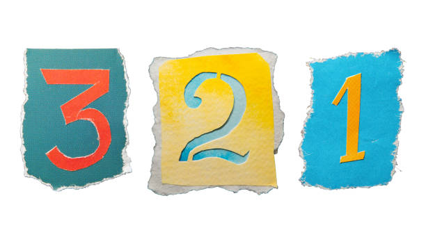 istock Handmade 3, 2 and 1 numbers created from torn colorful magazine paper 2193048389