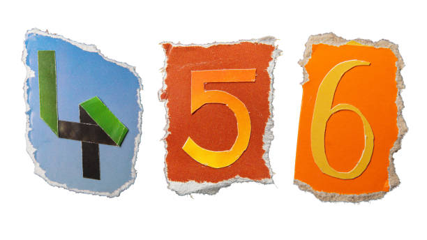 istock Handmade 4, 5 and 6 numbers created from torn colorful magazine paper 2193048440
