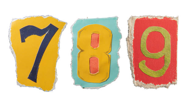 istock Handmade 7, 8 and 9 numbers created from torn colorful magazine paper 2193048521