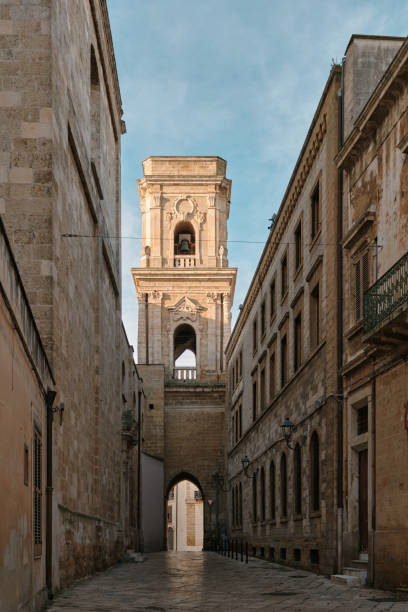 View of side street to the Cathedral with underpassage below steeple