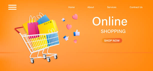istock The vector of online shopping advertising poster with colorful and minimal 3d objects and background 2193057221