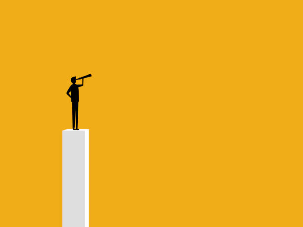 istock Leadership vision. Businessman standing with binoculars on top of poles. 2193057280