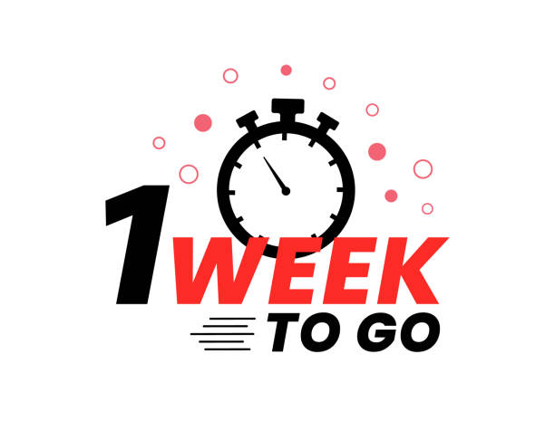 1 tydzień do końca - tekst, znak, ikona, projekt wektorowy - jeden przedmiot stock illustrations