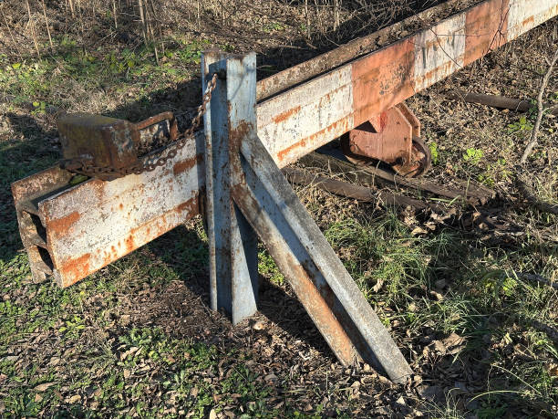 End of the railway track closed with a barrier