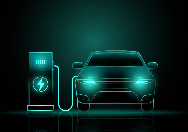 istock Modern Futuristic Electric car or EV car. Neon Glowing Electric car on Dark Background. Futuristic Electric Vehicle Concept. 2193060521