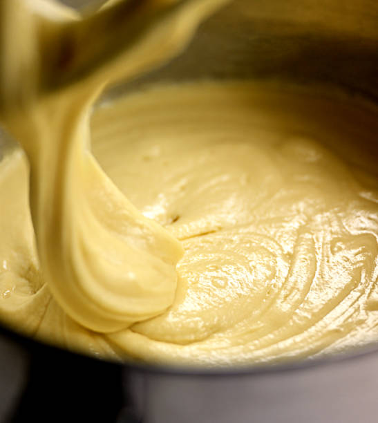 Preparing dough in the mixer to make a cake