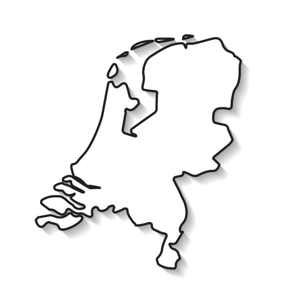 stockillustraties, clipart, cartoons en iconen met netherlands map with black outline and shadow on white background - nederland kaart