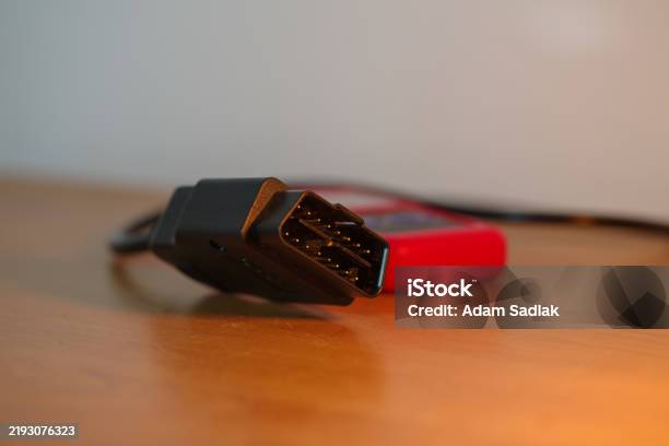 Car Computer Conector Car Diagnostics Diagnostic Computer And Obd Connector Stock Photo ...