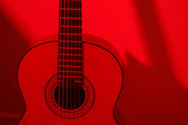 Background music, guitar and red background.