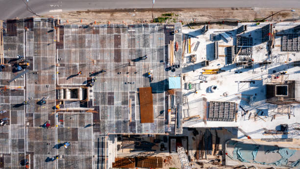 istock Aerial view on unfinished residential edifice, building under construction 2193082371