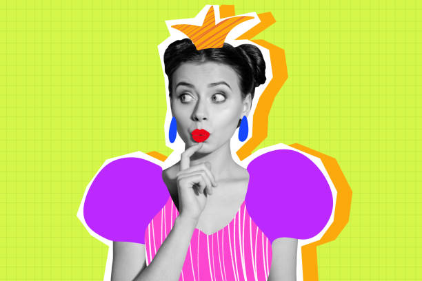 istock Creative retro 3d magazine collage image of tricky funny princess lady looking empty space isolated colorful neon background 2193087675